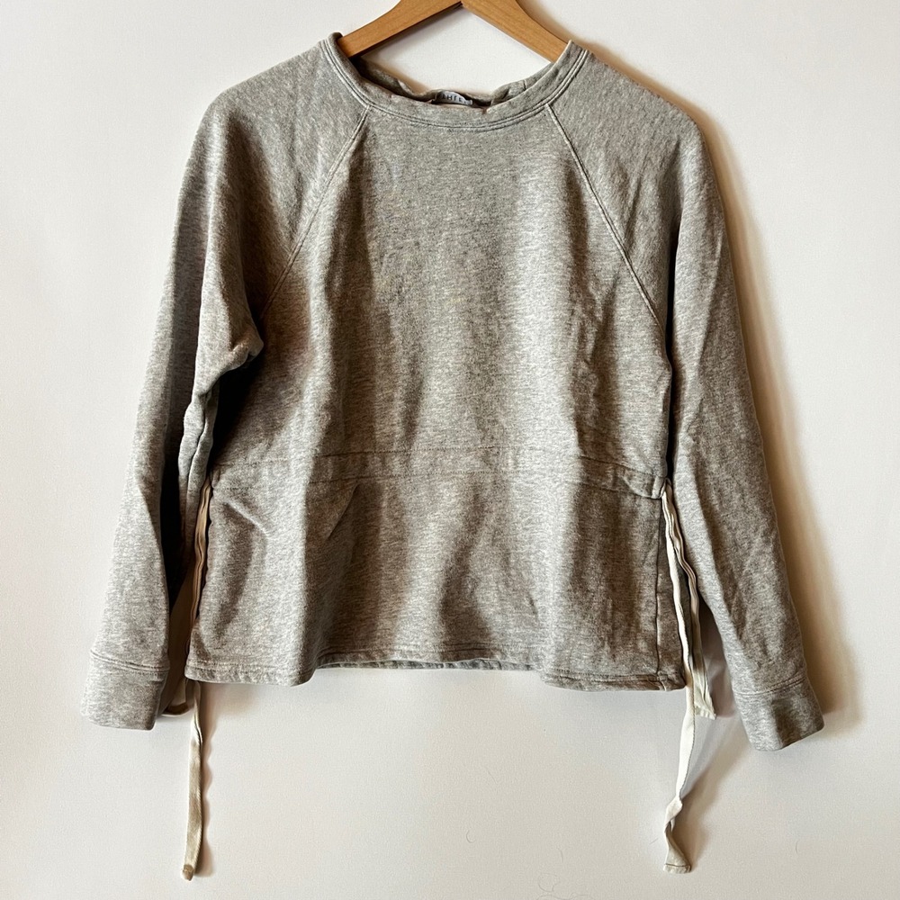 Athleta Ruched Side Tie Crewneck Sweatshirt Gray Small Pullover Athletic Casual